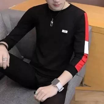 Black Cotton Premium Long Sleeve T-shirt for Men