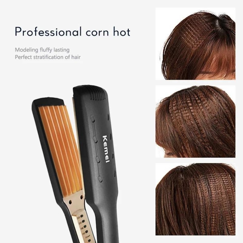 kemei km-472 - Professional Hair Crimper wide plate instant heating - Black