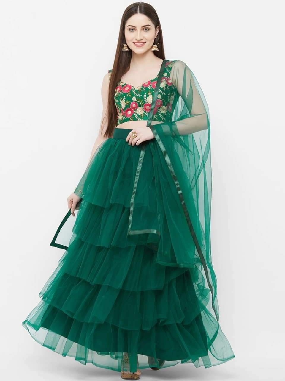 Ready Made Exclusive Design Lehega and Semi Stitched Embroidery Work Blouse with Net Dupatta Party Dress for Woman