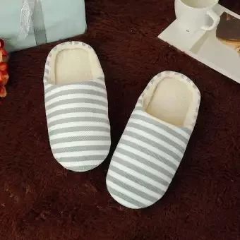 Women Men Warm Striped Slipper IndoorsAnti-slip Winter House Shoes /Men's and women's home indoor anti-slip stripes winter warm cotton shoes slippers